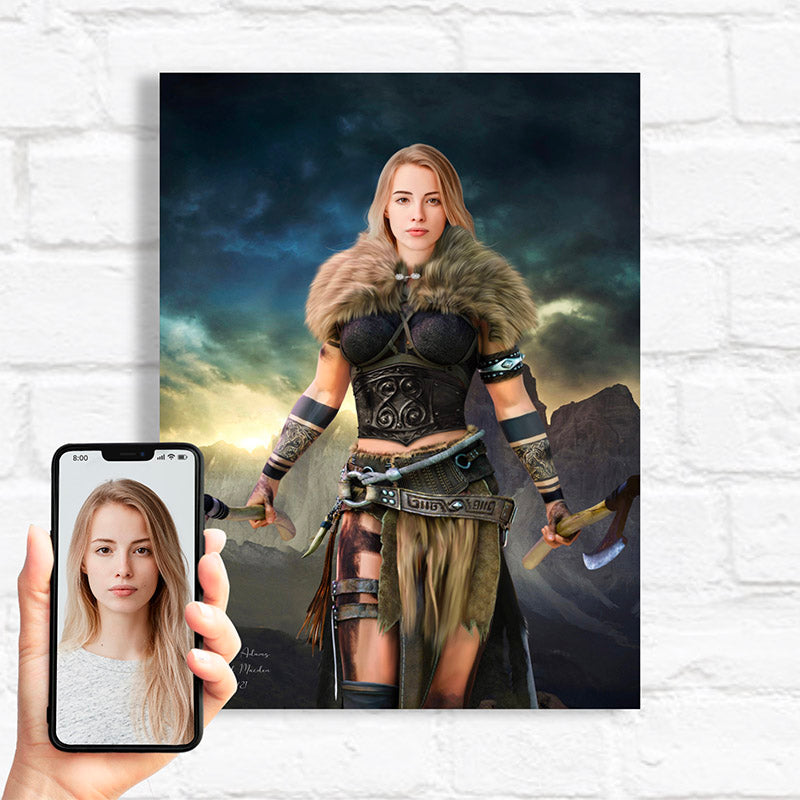 custom canvas painting of woman in female warrior costume