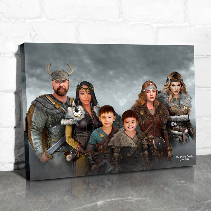 customizable viking home decor showing a viking family printed on canvas wrap