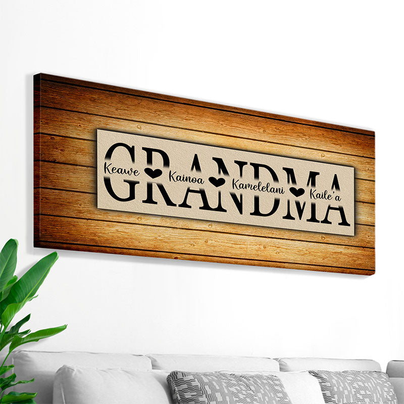brown and black family canvas with names for grandma