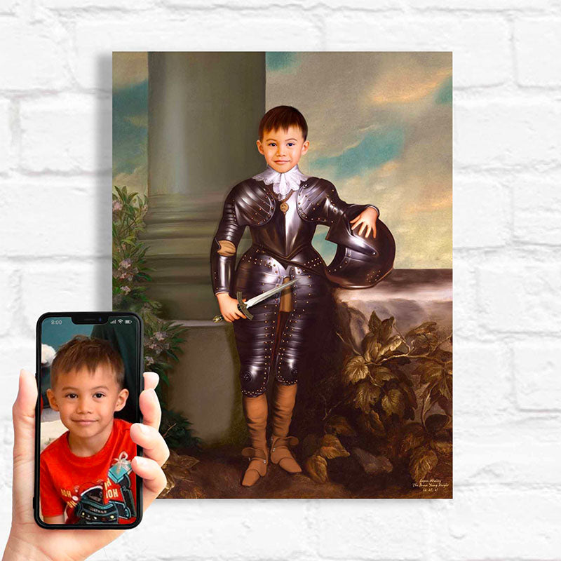 boy nursery wall decor featuring a toddler wearing knight armor
