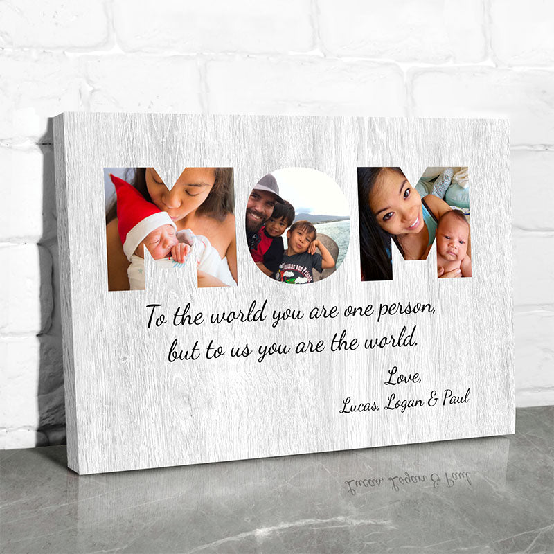 white wood canvas wall art for mom with photos and mom sayings