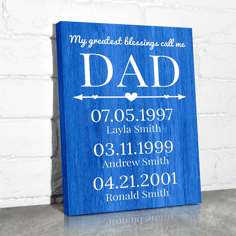 blue canvas wall art for dad from sons and daughters