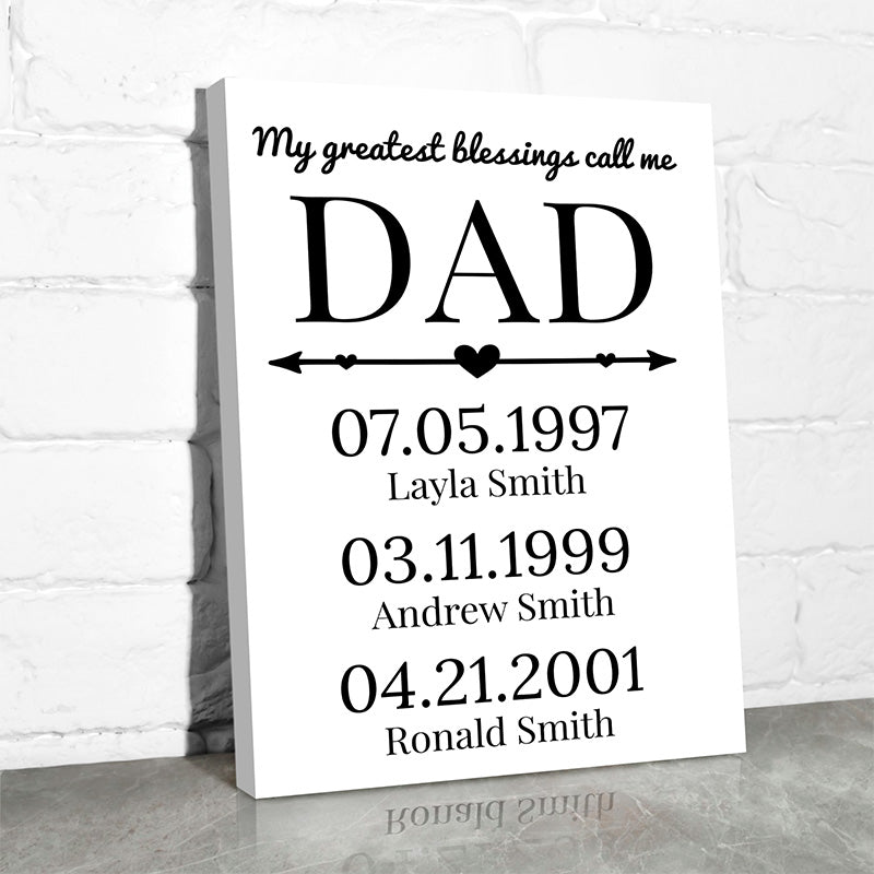 white minimalist farmhouse decor for father that says &quot;my greatest blessings call me dad&quot; 