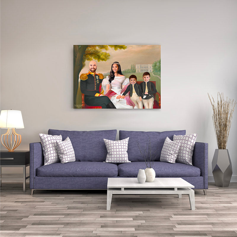 renaissance family portrait painting in a living room