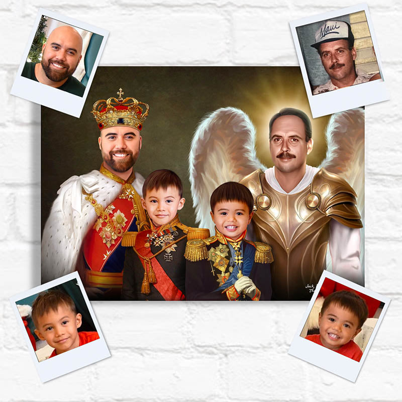 loss of grandfather canvas wall art showing a male guardian angel beside his son and grandkids