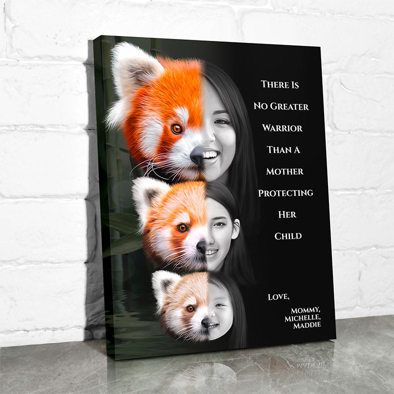 red panda bedroom decor featuring a mom and 2 daughters with custom text printed on canvas