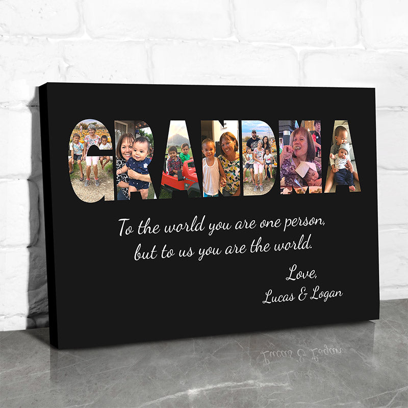 black personalized canvas wall art for grandma with quotes and photos