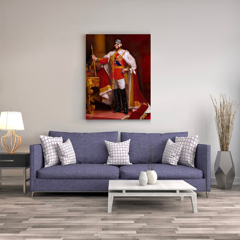 custom king portrait as living room wall decor