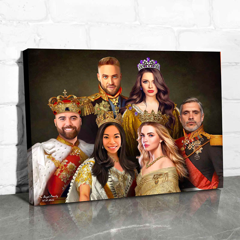 custom royal family portrait featuring 6 people in Renaissance or medieval outfit