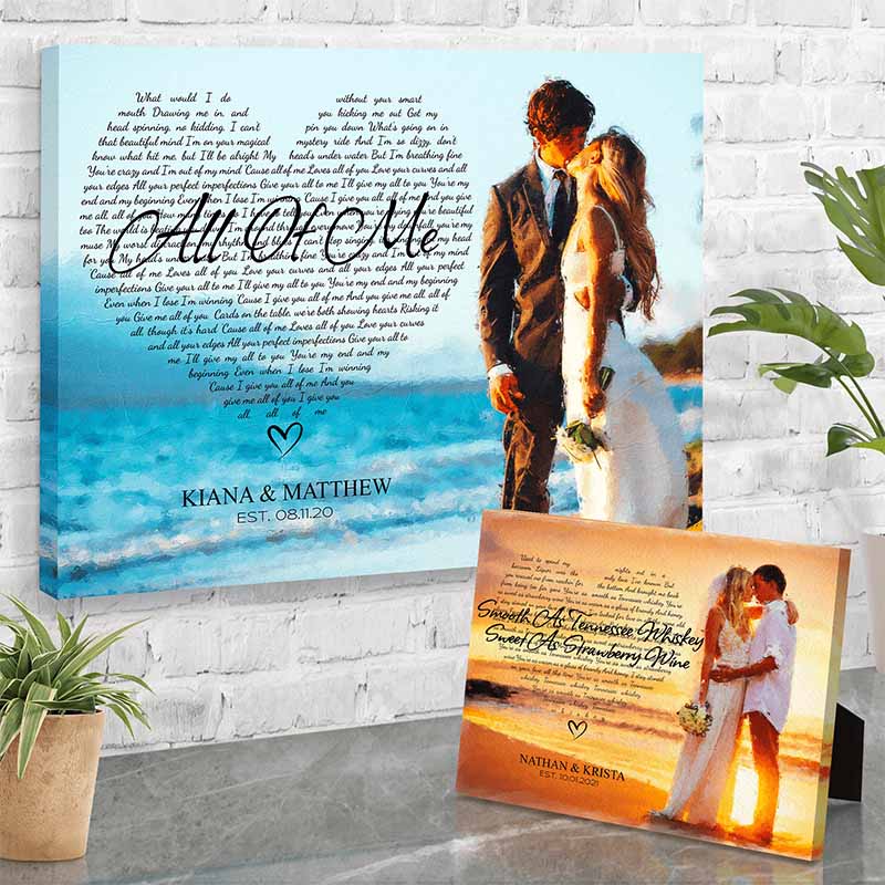 personalized couple art with name, date and song lyrics